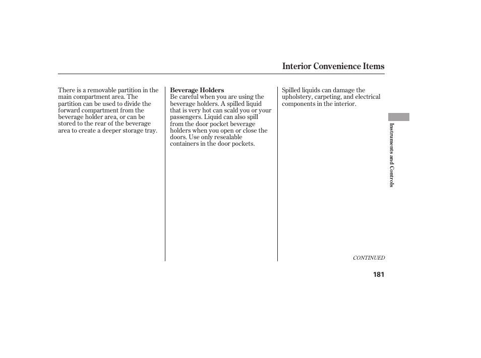 Interior convenience items | HONDA 2012 Pilot User Manual | Page 189 / 682