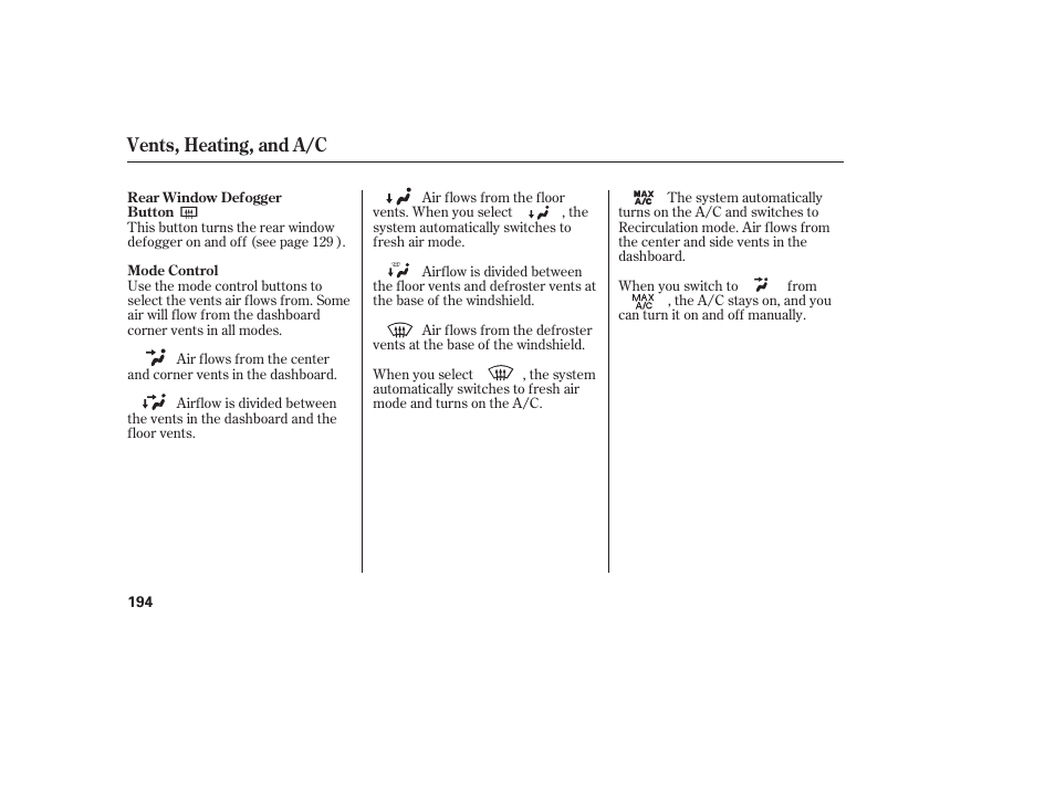 Vents, heating, and a/c | HONDA 2012 Pilot User Manual | Page 202 / 682