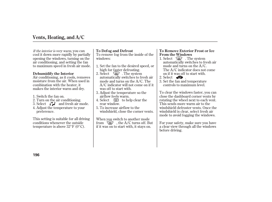 Vents, heating, and a/c | HONDA 2012 Pilot User Manual | Page 204 / 682