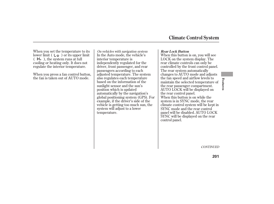 Climate control system | HONDA 2012 Pilot User Manual | Page 209 / 682