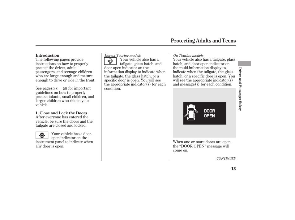 Protecting adults and teens | HONDA 2012 Pilot User Manual | Page 21 / 682