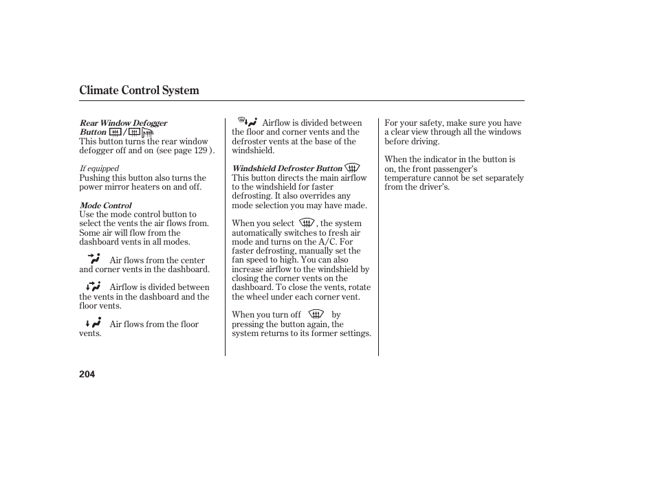 Climate control system | HONDA 2012 Pilot User Manual | Page 212 / 682