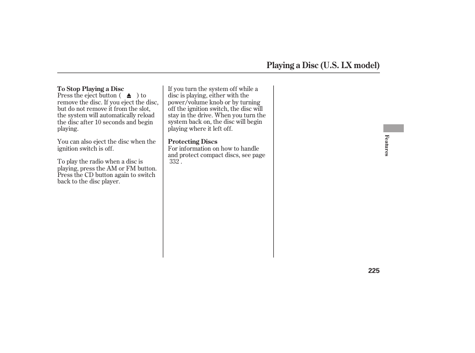 Playing a disc (u.s. lx model) | HONDA 2012 Pilot User Manual | Page 233 / 682
