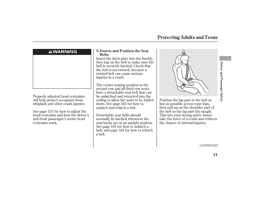 Protecting adults and teens | HONDA 2012 Pilot User Manual | Page 25 / 682