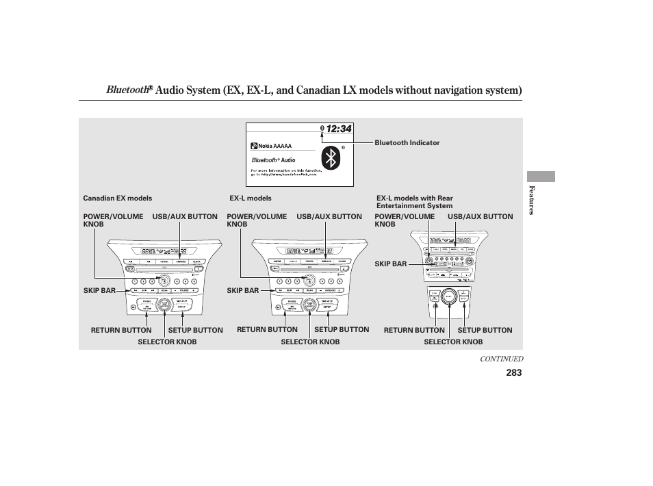 Bluetooth | HONDA 2012 Pilot User Manual | Page 291 / 682