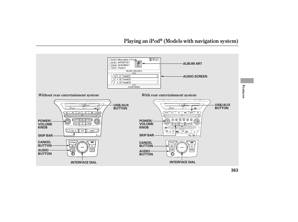 Playing an ipod (models with navigation system) | HONDA 2012 Pilot User Manual | Page 371 / 682