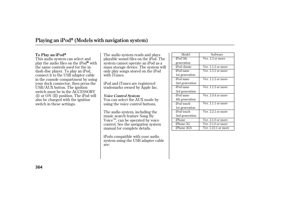 Playing an ipod (models with navigation system) | HONDA 2012 Pilot User Manual | Page 372 / 682