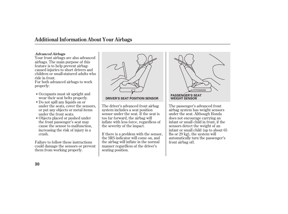 Additional information about your airbags | HONDA 2012 Pilot User Manual | Page 38 / 682