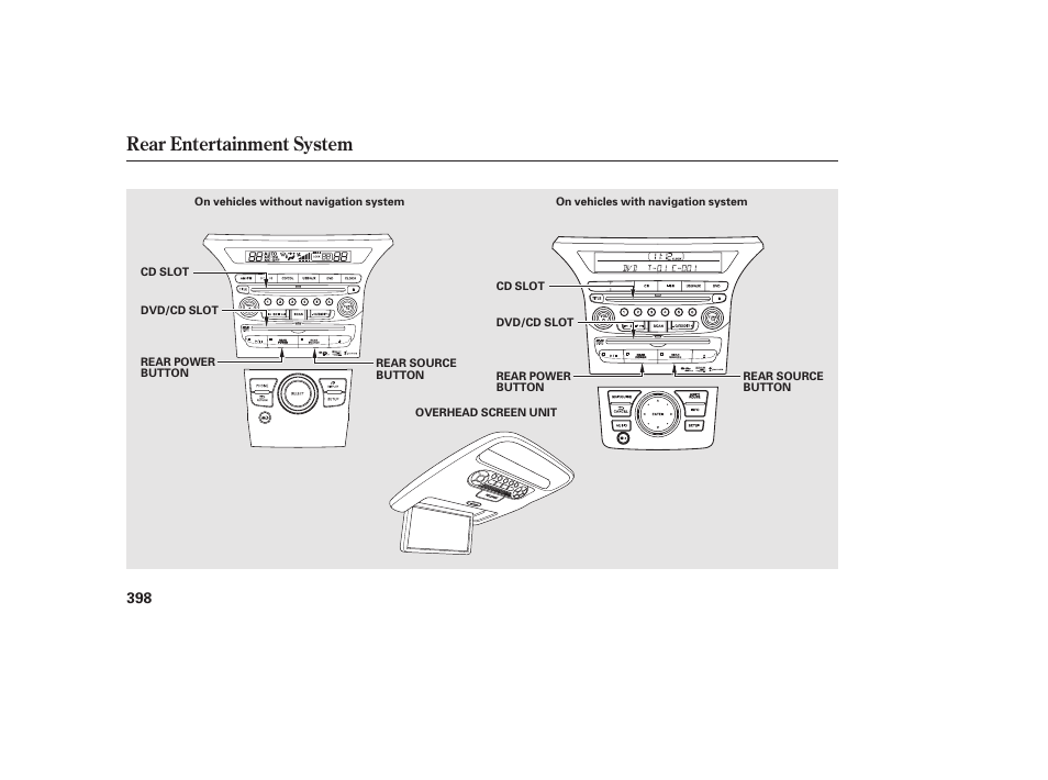 Rear entertainment system | HONDA 2012 Pilot User Manual | Page 406 / 682