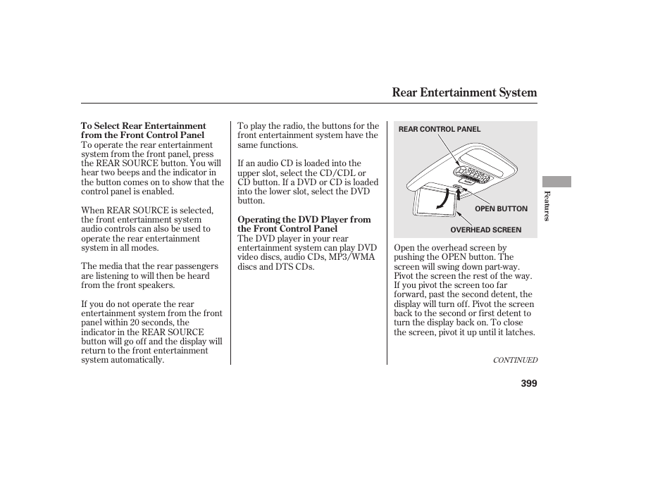 Rear entertainment system | HONDA 2012 Pilot User Manual | Page 407 / 682