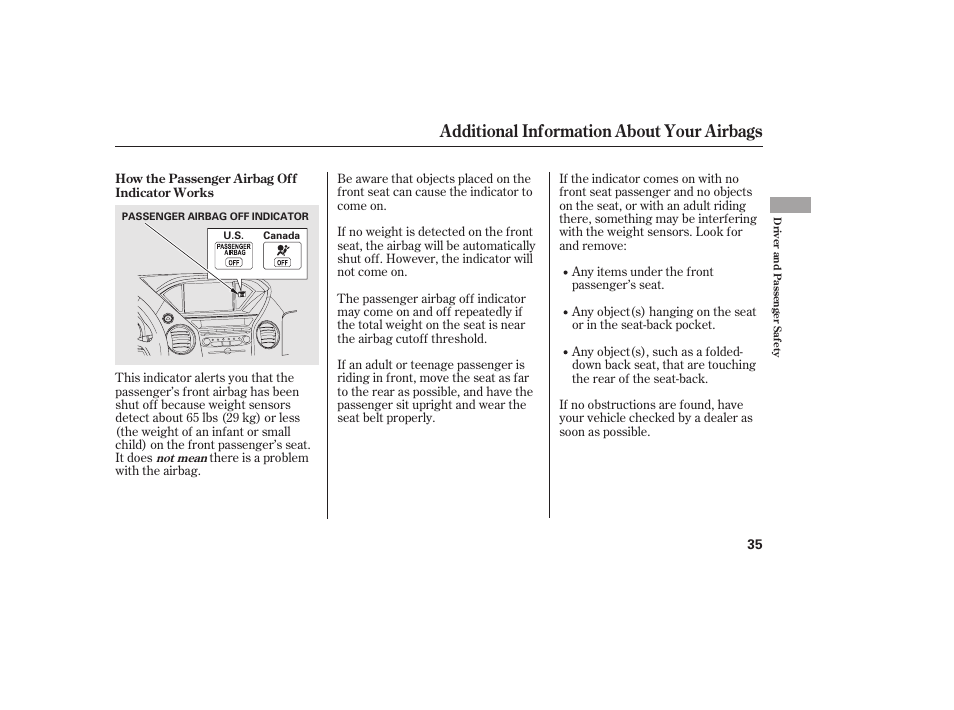 Additional information about your airbags | HONDA 2012 Pilot User Manual | Page 43 / 682