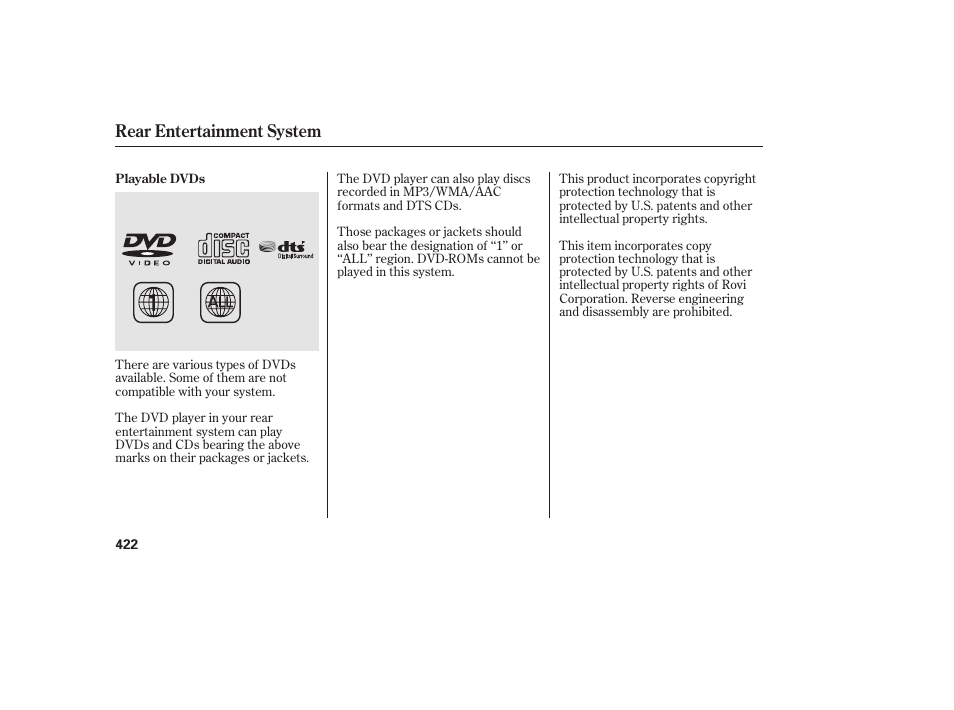 Rear entertainment system | HONDA 2012 Pilot User Manual | Page 430 / 682