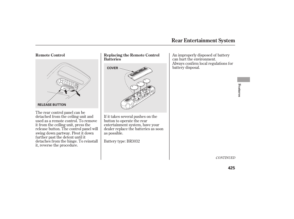 Rear entertainment system | HONDA 2012 Pilot User Manual | Page 433 / 682