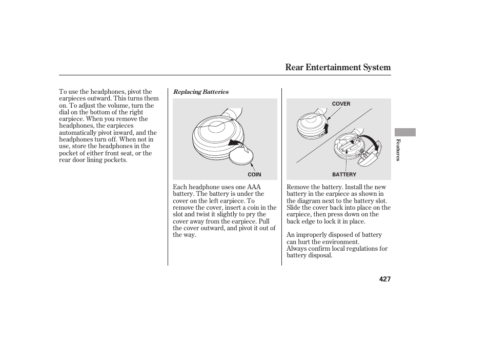 Rear entertainment system | HONDA 2012 Pilot User Manual | Page 435 / 682