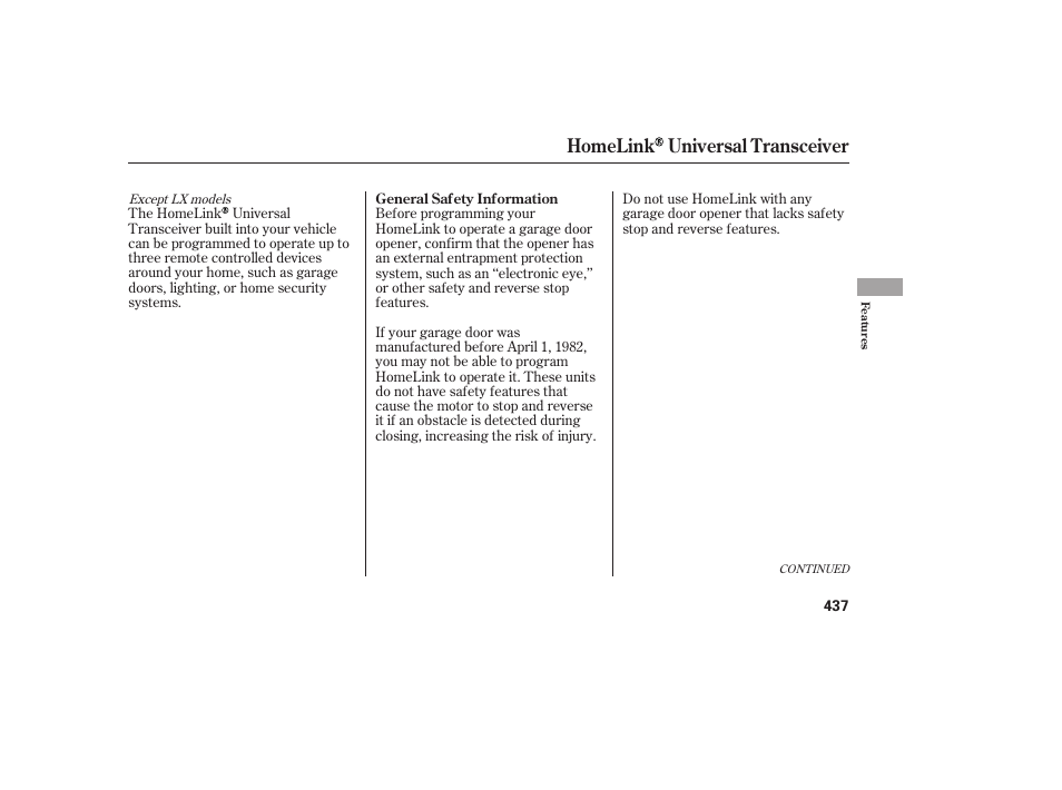 Homelink universal transceiver | HONDA 2012 Pilot User Manual | Page 445 / 682