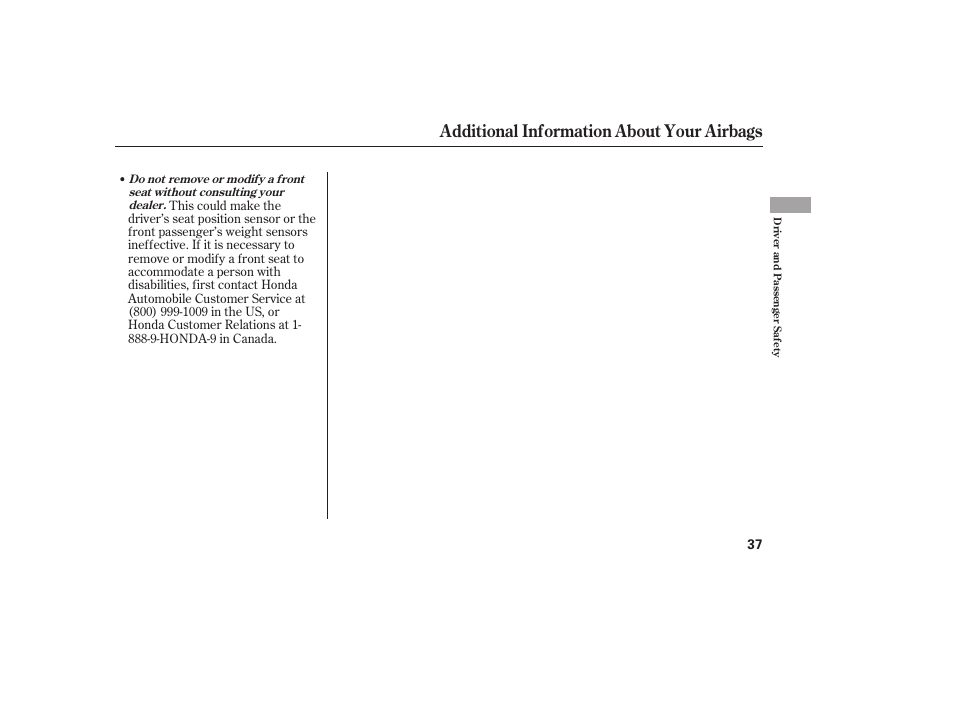 Additional information about your airbags | HONDA 2012 Pilot User Manual | Page 45 / 682