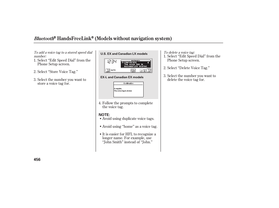 Handsfreelink (models without navigation system), Bluetooth | HONDA 2012 Pilot User Manual | Page 464 / 682