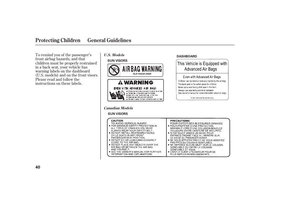 Protecting children general guidelines | HONDA 2012 Pilot User Manual | Page 48 / 682