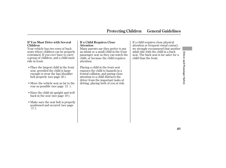 Protecting children general guidelines | HONDA 2012 Pilot User Manual | Page 49 / 682