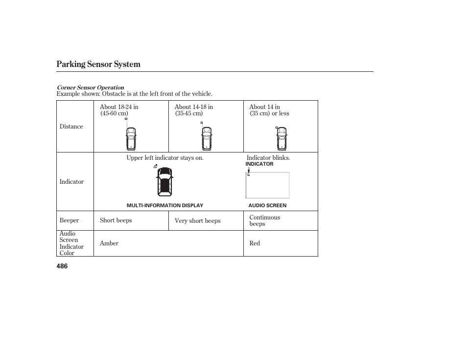 Parking sensor system | HONDA 2012 Pilot User Manual | Page 494 / 682