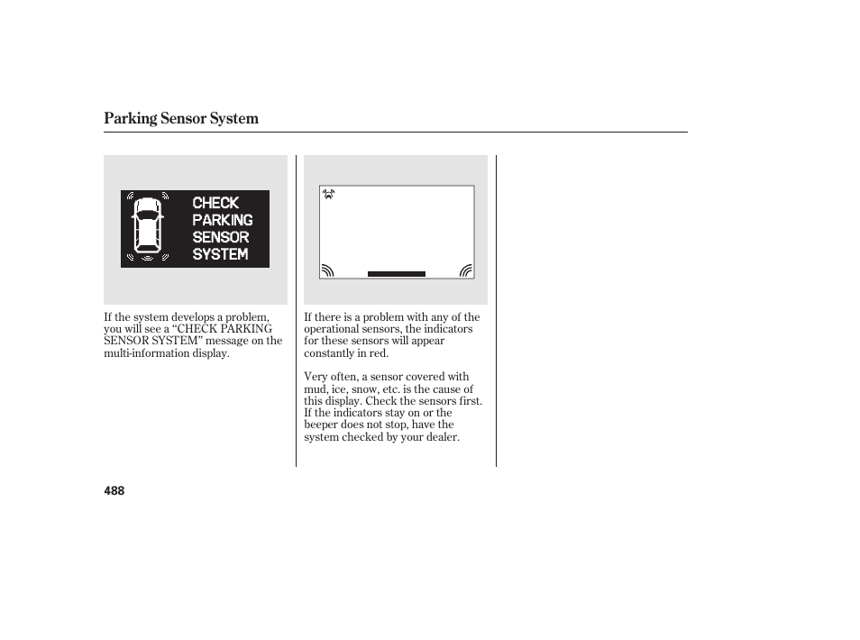 Parking sensor system | HONDA 2012 Pilot User Manual | Page 496 / 682