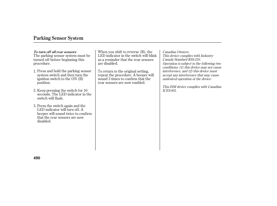 Parking sensor system | HONDA 2012 Pilot User Manual | Page 498 / 682