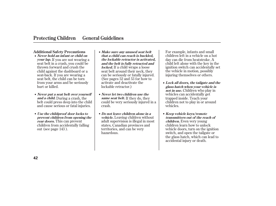 Protecting children general guidelines | HONDA 2012 Pilot User Manual | Page 50 / 682