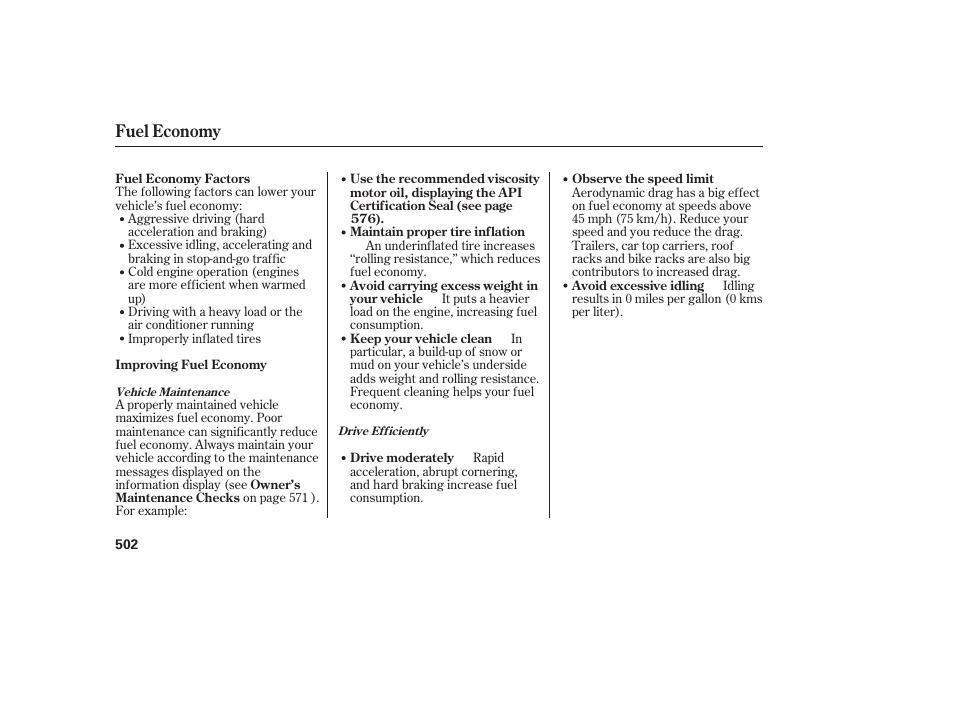 Fuel economy | HONDA 2012 Pilot User Manual | Page 510 / 682