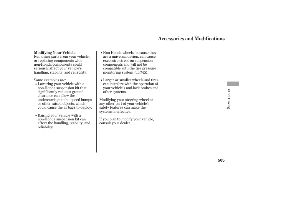 Accessories and modifications | HONDA 2012 Pilot User Manual | Page 513 / 682