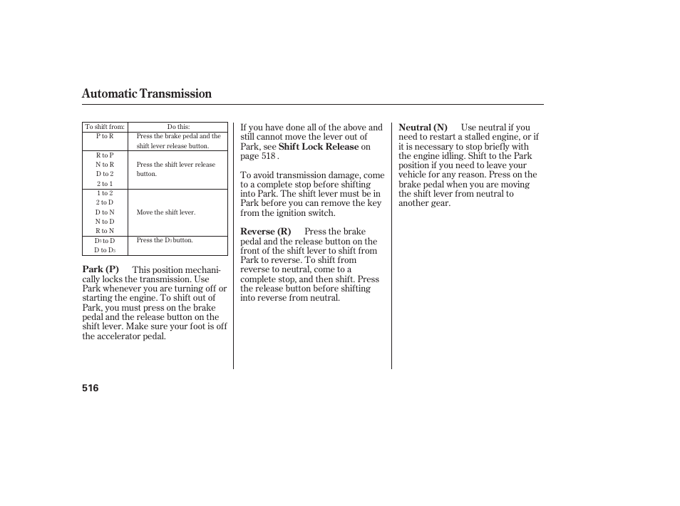 Automatic transmission | HONDA 2012 Pilot User Manual | Page 524 / 682