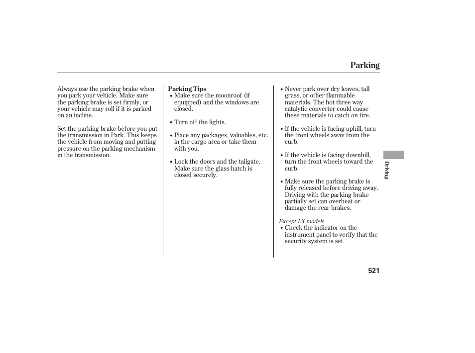 Parking | HONDA 2012 Pilot User Manual | Page 529 / 682