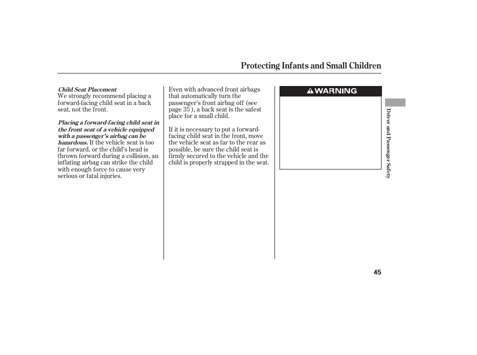 Protecting infants and small children | HONDA 2012 Pilot User Manual | Page 53 / 682