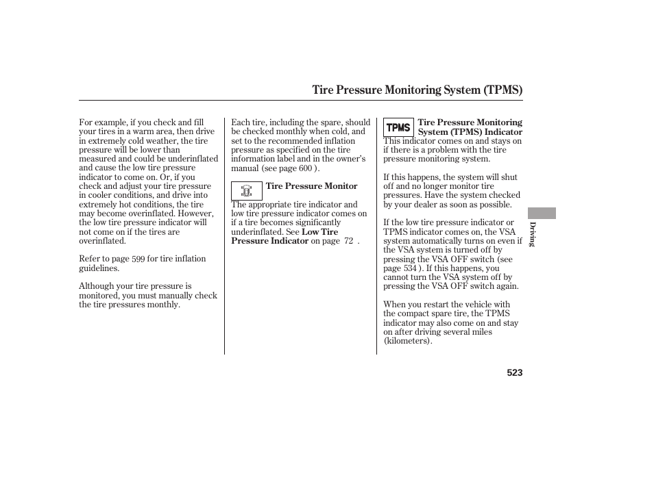 Tire pressure monitoring system (tpms) | HONDA 2012 Pilot User Manual | Page 531 / 682
