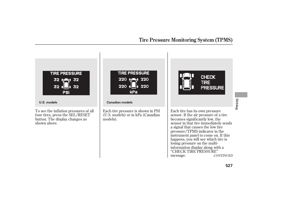 Tire pressure monitoring system (tpms) | HONDA 2012 Pilot User Manual | Page 535 / 682