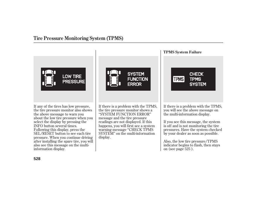 Tire pressure monitoring system (tpms) | HONDA 2012 Pilot User Manual | Page 536 / 682