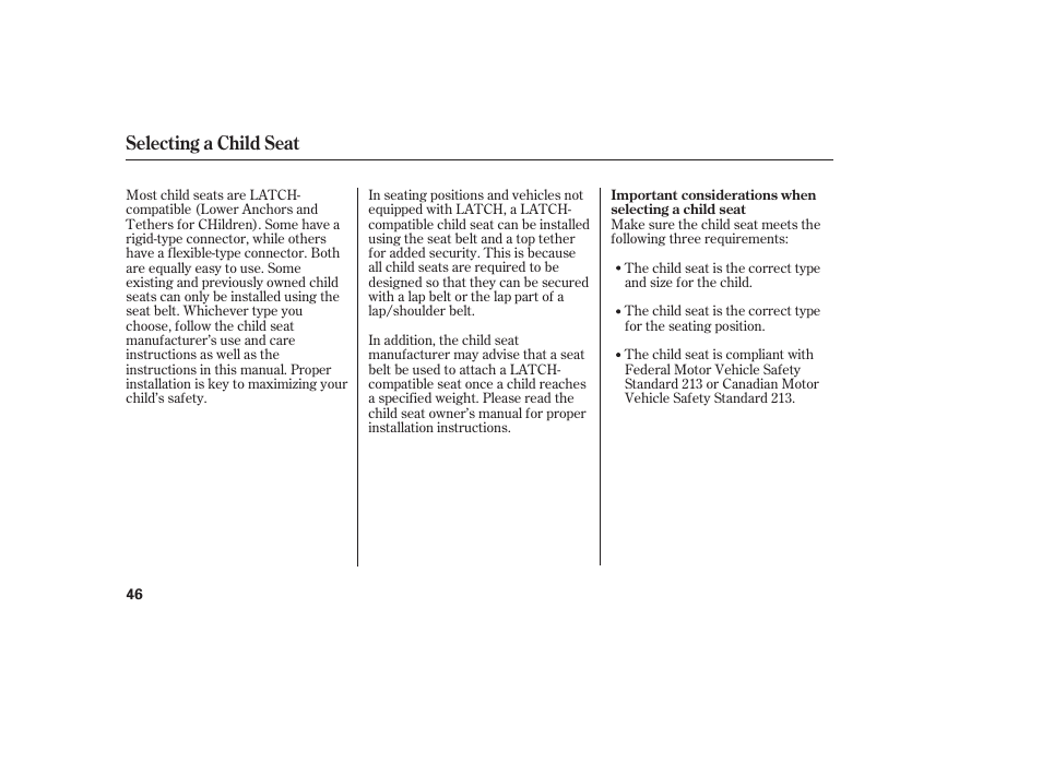 Selecting a child seat | HONDA 2012 Pilot User Manual | Page 54 / 682