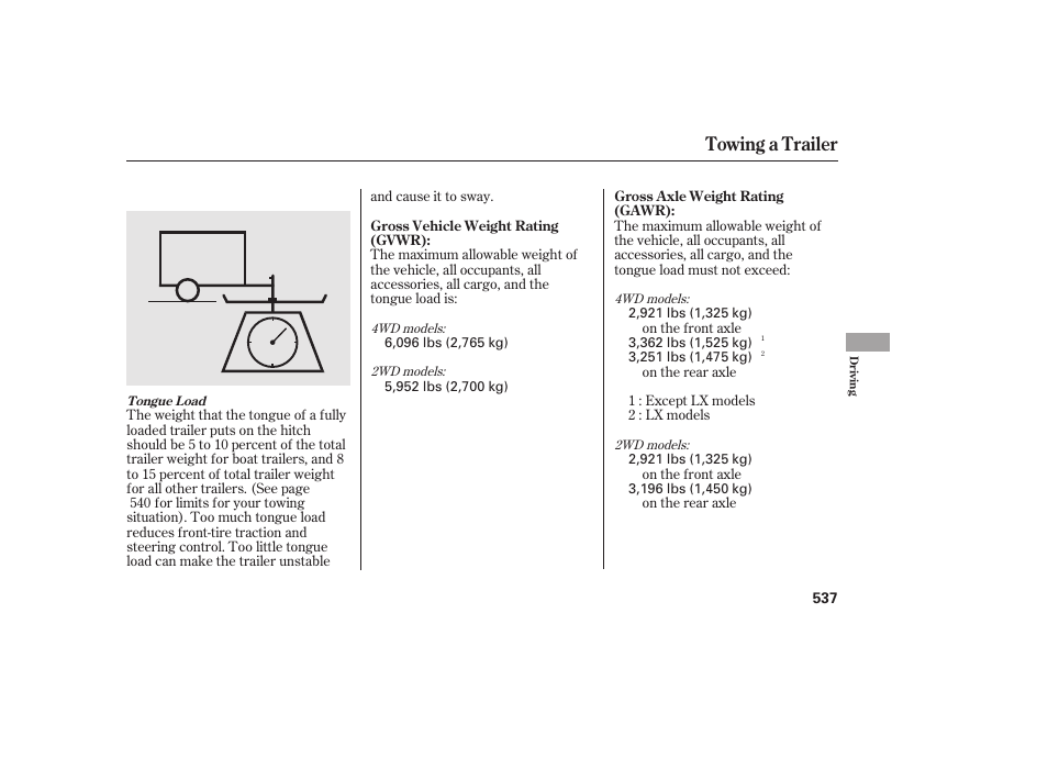 Towing a trailer | HONDA 2012 Pilot User Manual | Page 545 / 682