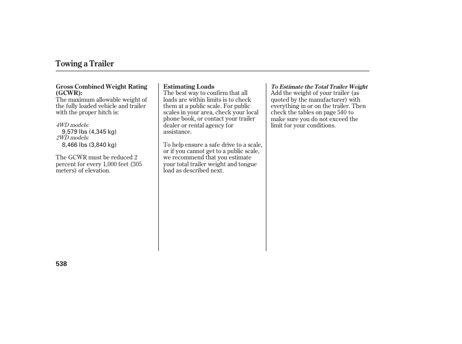 Towing a trailer | HONDA 2012 Pilot User Manual | Page 546 / 682