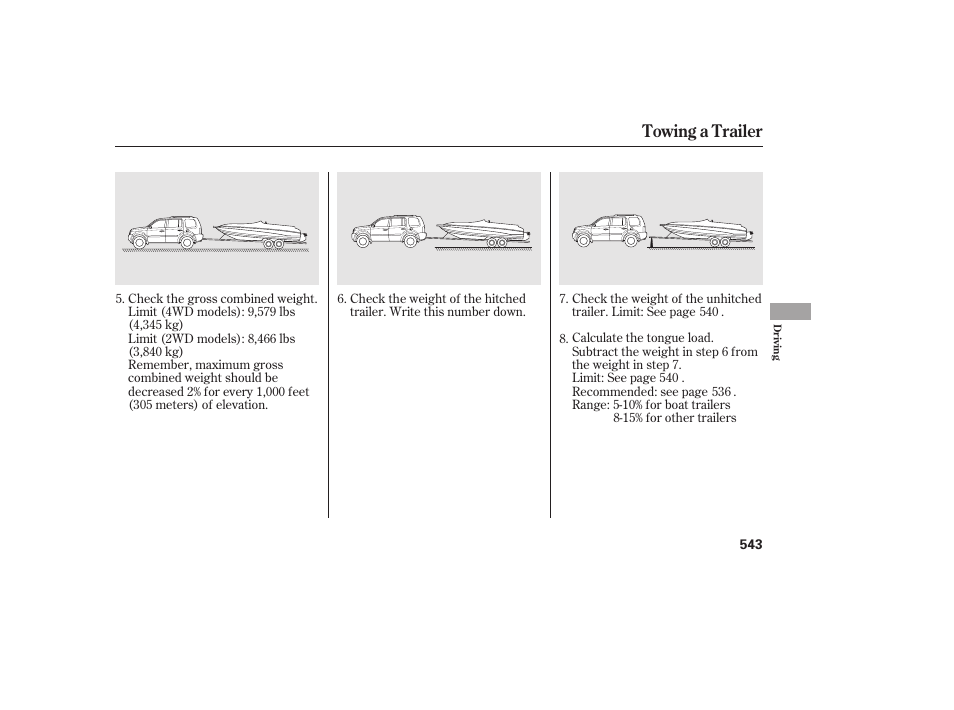 Towing a trailer | HONDA 2012 Pilot User Manual | Page 551 / 682