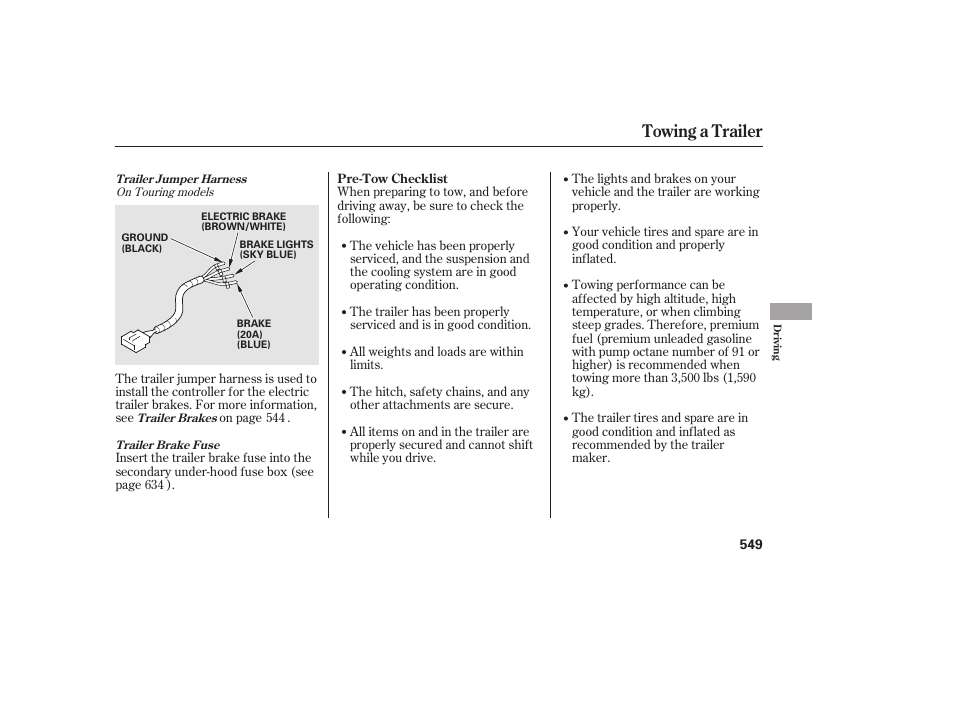 Towing a trailer | HONDA 2012 Pilot User Manual | Page 557 / 682