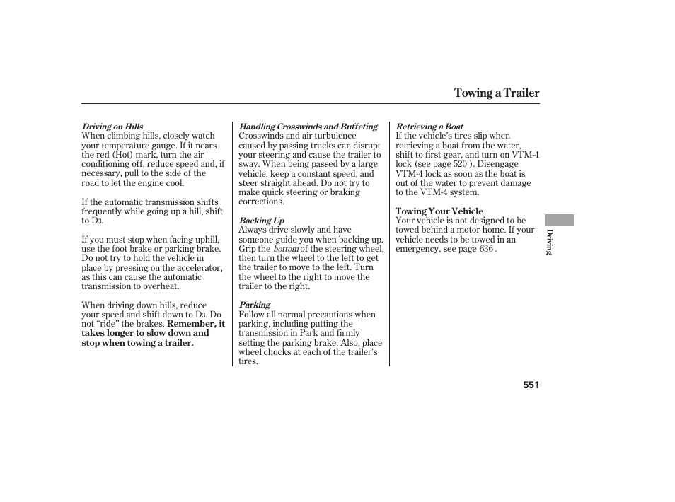 Towing a trailer | HONDA 2012 Pilot User Manual | Page 559 / 682