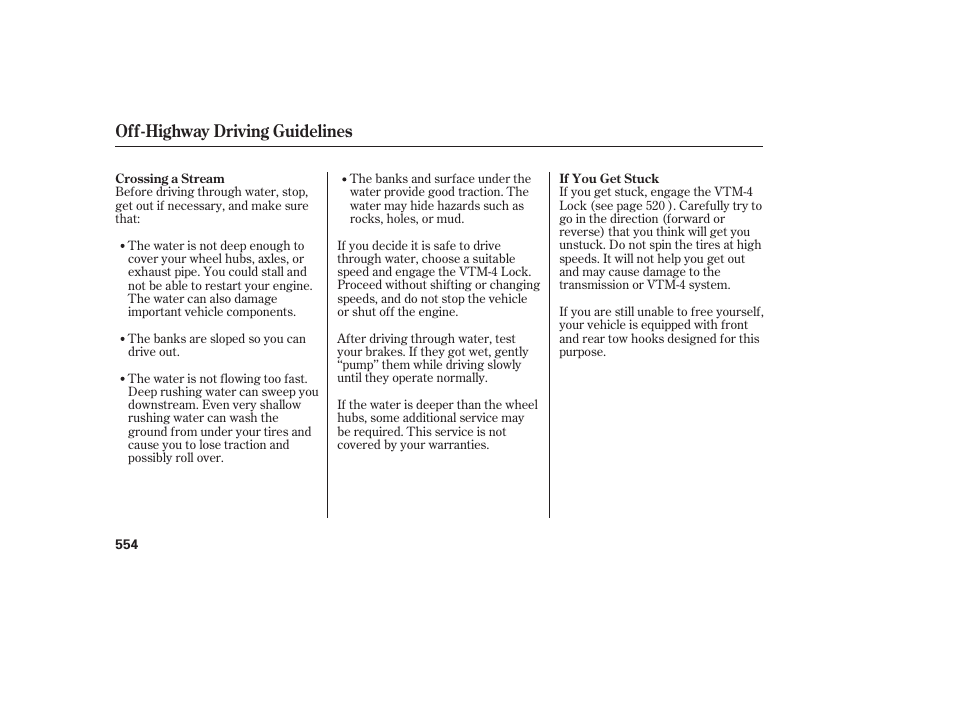 Off-highway driving guidelines | HONDA 2012 Pilot User Manual | Page 562 / 682