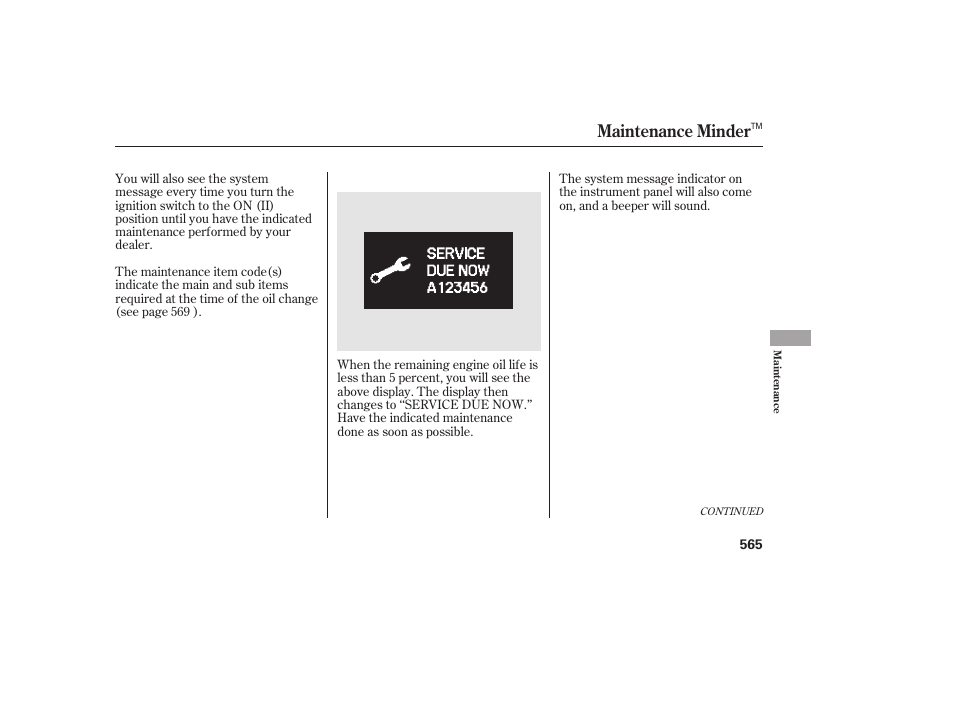 Maintenance minder | HONDA 2012 Pilot User Manual | Page 573 / 682