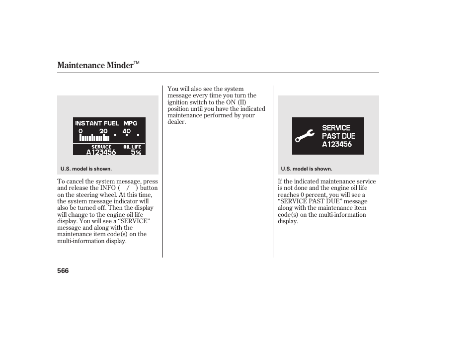 Maintenance minder | HONDA 2012 Pilot User Manual | Page 574 / 682