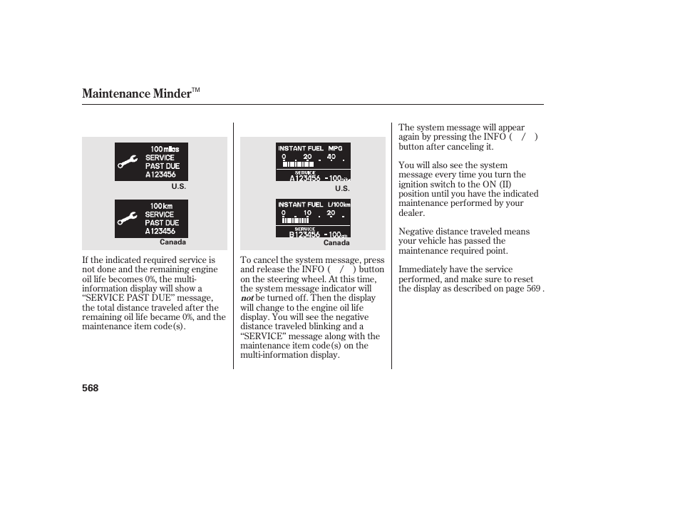 Maintenance minder | HONDA 2012 Pilot User Manual | Page 576 / 682