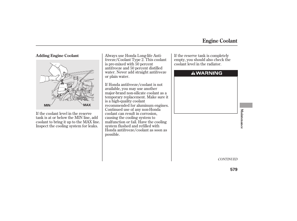 Engine coolant | HONDA 2012 Pilot User Manual | Page 587 / 682