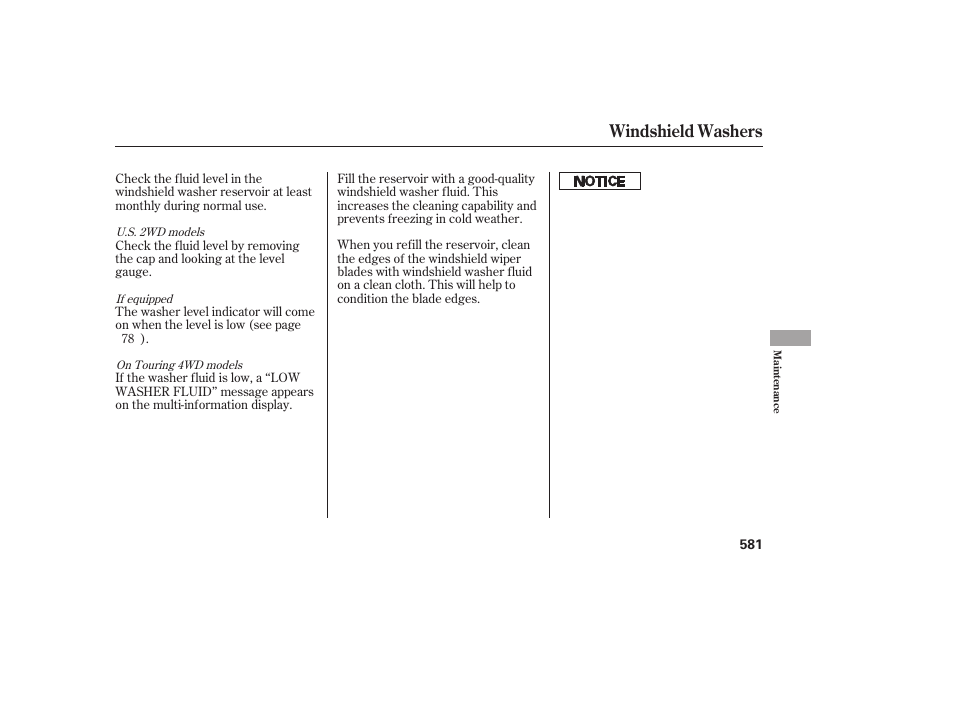 Windshield washers | HONDA 2012 Pilot User Manual | Page 589 / 682