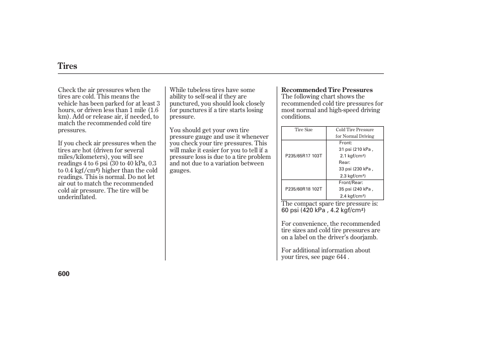 Tires | HONDA 2012 Pilot User Manual | Page 608 / 682