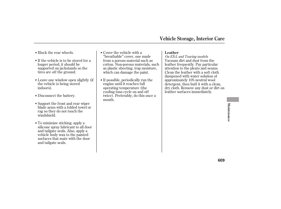 Vehicle storage, interior care | HONDA 2012 Pilot User Manual | Page 617 / 682