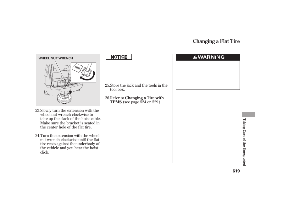 Changing a flat tire | HONDA 2012 Pilot User Manual | Page 627 / 682